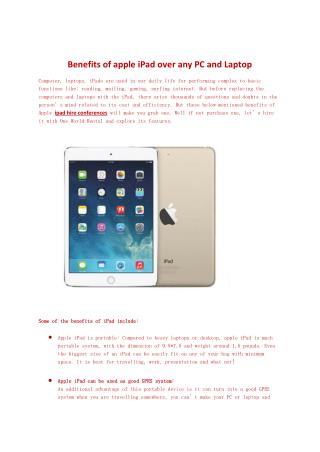 Benefits of apple iPad over any PC and Laptop