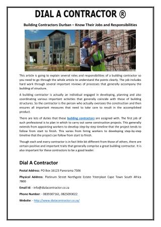 Building Contractors Durban – Know their Jobs and Responsibilities