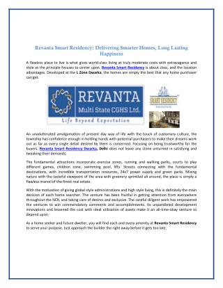 Revanta Smart Residency: Delivering Smarter Homes, Long Lasting Happiness