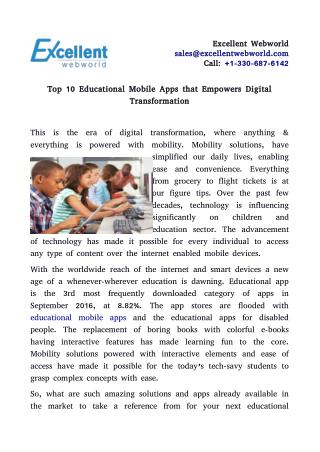 Top 10 Educational Mobile Apps that Empowers Digital Transformation