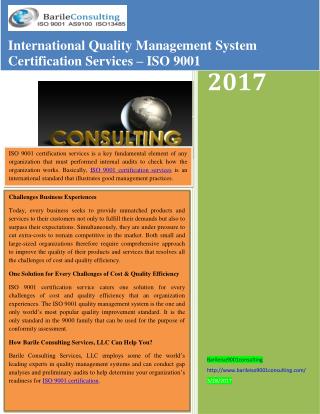 International Quality Management System Certification Services – ISO 9001