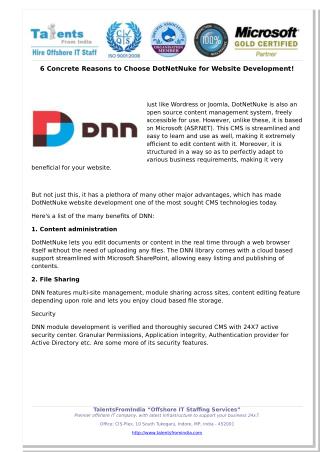 6 Concrete Reasons to Choose DotNetNuke for Website Development!