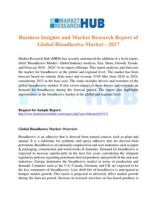 Business Insights and Market Research Report of Global Bioadhesive Market - 2017