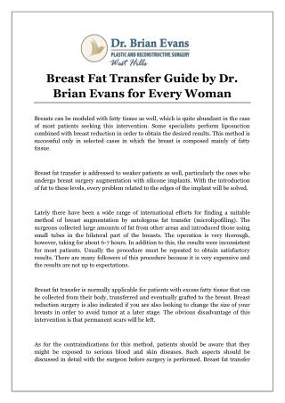 Breast Fat Transfer Guide by Dr. Brian Evans for Every Woman