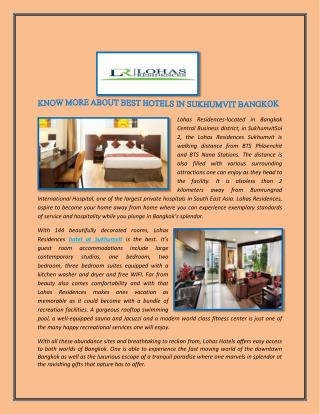 KNOW MORE ABOUT BEST HOTELS IN SUKHUMVIT BANGKOK