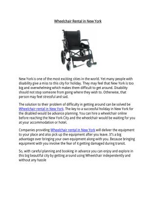 Wheelchair Rental in New York