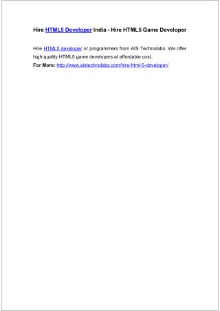 Hire HTML5 Developer India - Hire HTML5 Game Developer