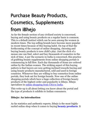 Purchase Beauty Products, Cosmetics, Supplements from iBhejo