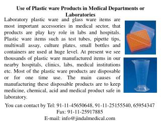 Use of Plastic ware Products in Medical Departments or Labor