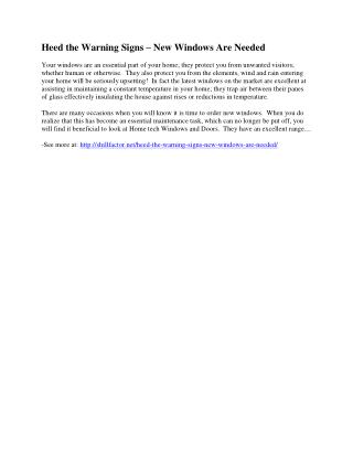Heed the Warning Signs – New Windows Are Needed