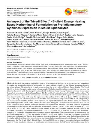 An Impact of the Trivedi Effect® – Biofield Energy Healing Based Herbomineral Formulation on Pro-inflammatory Cytokines