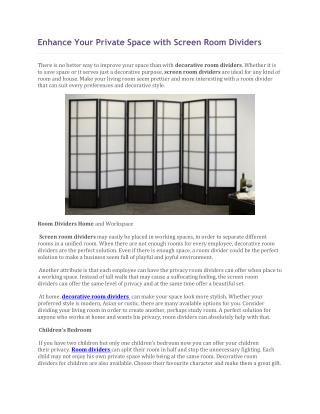 Enhance Your Private Space with Screen Room Dividers