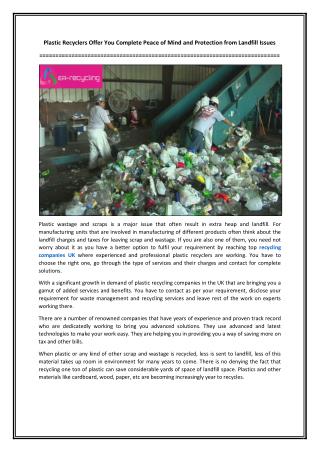 Plastic Recyclers Offer You Complete Peace of Mind and Protection from Landfill Issues