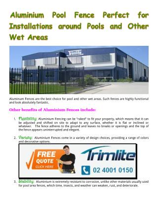 Aluminium Pool Fence Perfect for Installations around Pools and Other Wet Areas