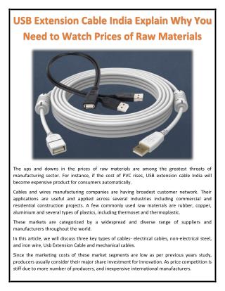 USB Extension Cable India Explain Why You Need to Watch Prices of Raw Materials