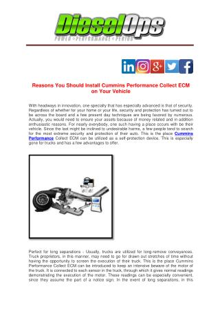 Reasons You Should Install Cummins Performance Collect ECM on Your Vehicle