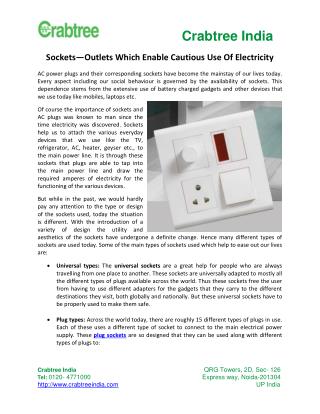 Sockets—Outlets Which Enable Cautious Use Of Electricity