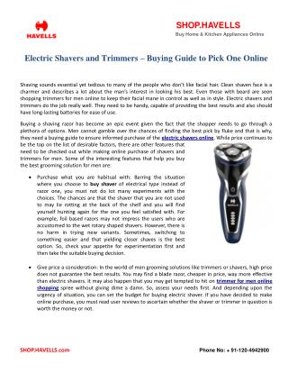 Electric Shavers and Trimmers – Buying Guide to Pick One Online
