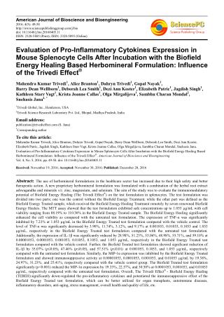 Evaluation of Pro-Inflammatory Cytokines Expression in Mouse Splenocyte Cells After Incubation with the Biofield Energy