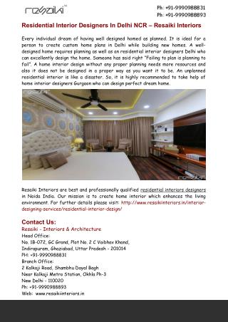 Residential Interior Designers In Delhi NCR – Resaiki Interiors