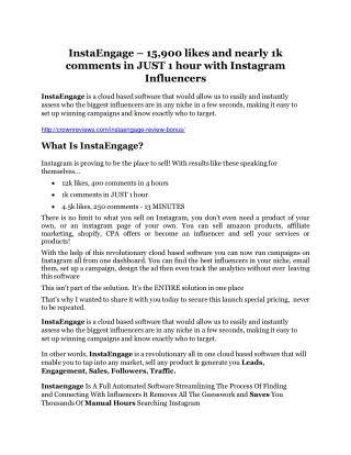 InstaEngage review- InstaEngage (MEGA) $21,400 bonus