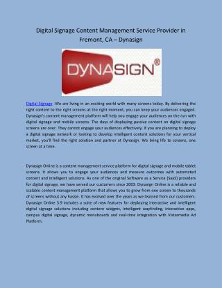 Digital Signage Content Management Service Provider in Fremont, CA – Dynasign