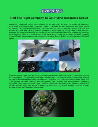 Find The Right Company To Get Hybrid Integrated Circuit