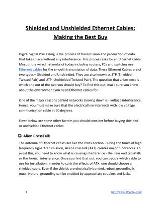 Shielded and Unshielded Ethernet Cables: Making the Best Buy