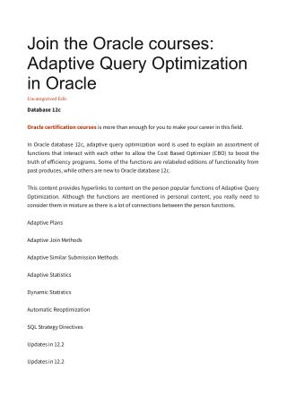 Join the Oracle courses: Adaptive Query Optimization in Oracle