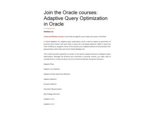 Join the Oracle courses: Adaptive Query Optimization in Oracle