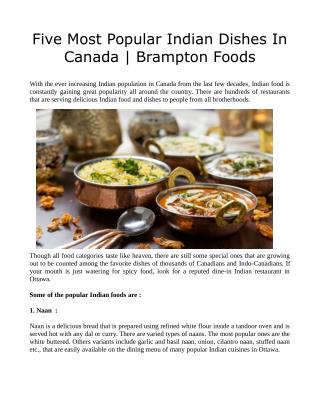 Five Most Popular Indian Dishes In Canada