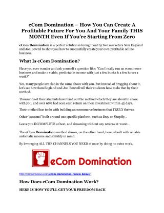 eCom Domination Review & eCom Domination $16,700 bonuses