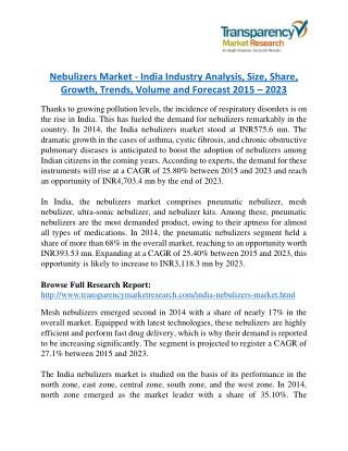 Nebulizers Market: North Zone to Remain Dominant Regional Market for Nebulizers