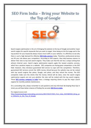 SEO Firm India – Bring your Website to the Top of Google