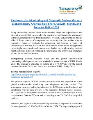 Cardiovascular Monitoring and Diagnostic Devices Market Research Report Forecast to 2024