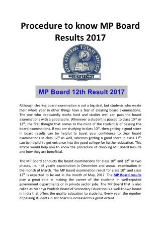 Procedure to know MP Board Results 2017