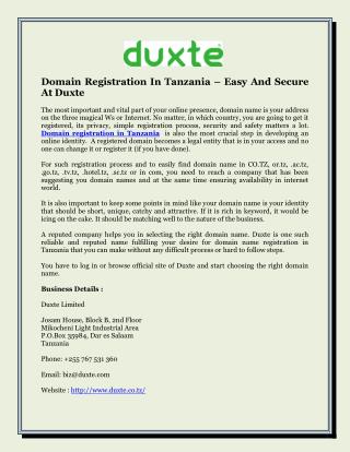 Domain Registration In Tanzania – Easy And Secure At Duxte