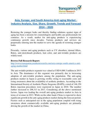 Asia, Europe, and South America Anti-aging Market Research Report Forecast to 2020