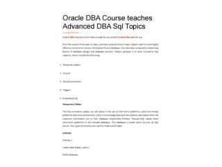 Oracle DBA Course teaches Advanced DBA Sql Topics