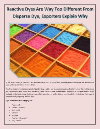 Reactive Dyes Are Way Too Different From Disperse Dye, Exporters Explain Why