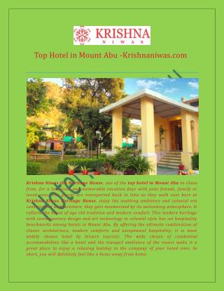 Top Hotel in Mount Abu - Krishnaniwas.com