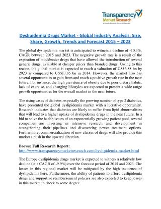 Dyslipidemia Drugs Market Research Report by Geographical Analysis and Forecast to 2023