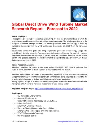 Global Direct Drive Wind Turbine Market Research Report – Forecast to 2022