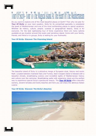 Tour Of Sicily- Tour To The Magical Island At The Heart Of The Mediterranean