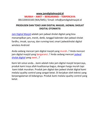 Jual Jam Digital Masjid, Jadwal Sholat Digital Otomatis Harga Murah