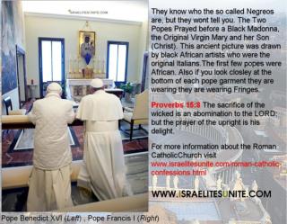 Pope Francis I and Benedict XVI praying to Black Madonna