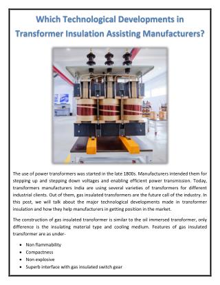 Which Technological Developments in Transformer Insulation Assisting Manufacturers?