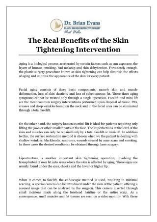 The Real Benefits of the Skin Tightening Intervention