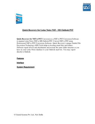 Unistal Lotus Notes NSF to PST Converter Software White Paper