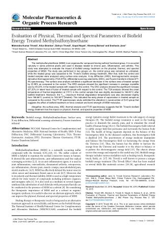 Evaluation of Physical, Thermal and Spectral Parameters of Biofield Energy Treated Methylsulfonylmethane